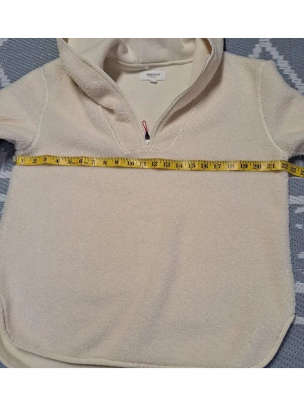 Hudson North Off White Fleece Half Zip Hoodie Pullover - Picture 6 of 8